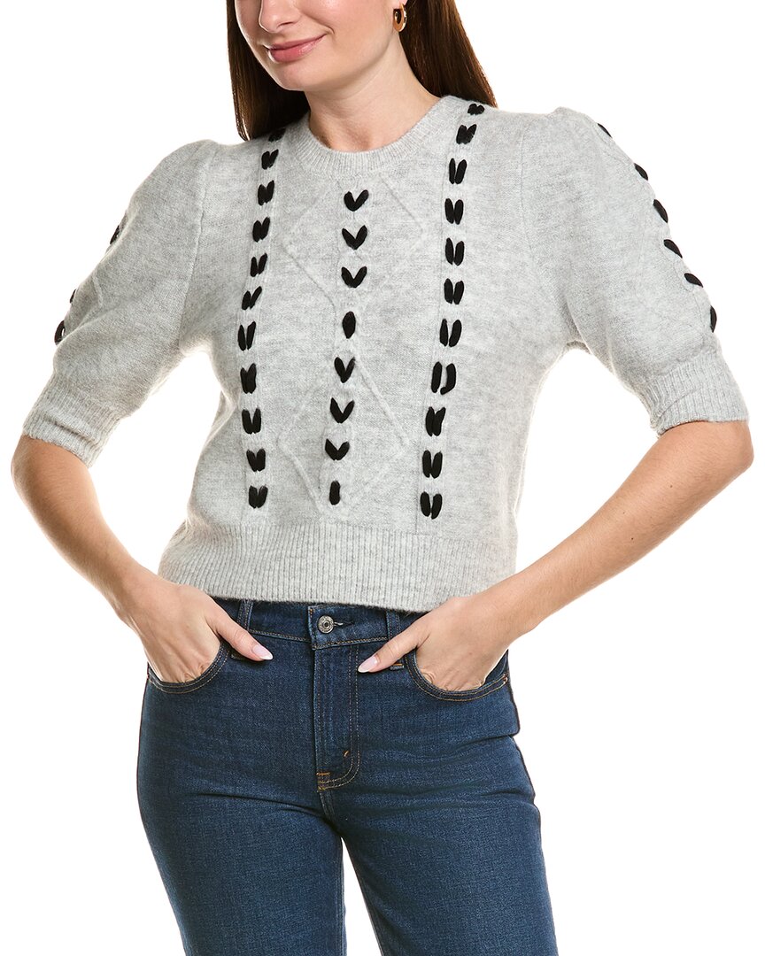 Ellen Tracy Braided Sweater In Gray