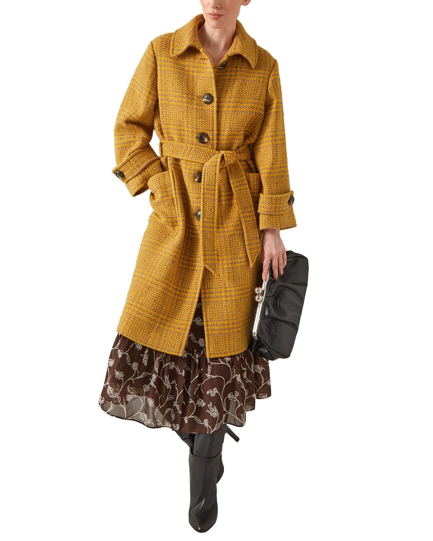 Lk Bennett Wool Blythe Check Coat In Yellow