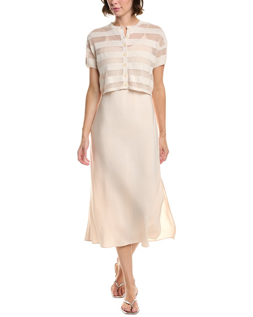 Design History Linen-blend Knit Midi Dress In Pink