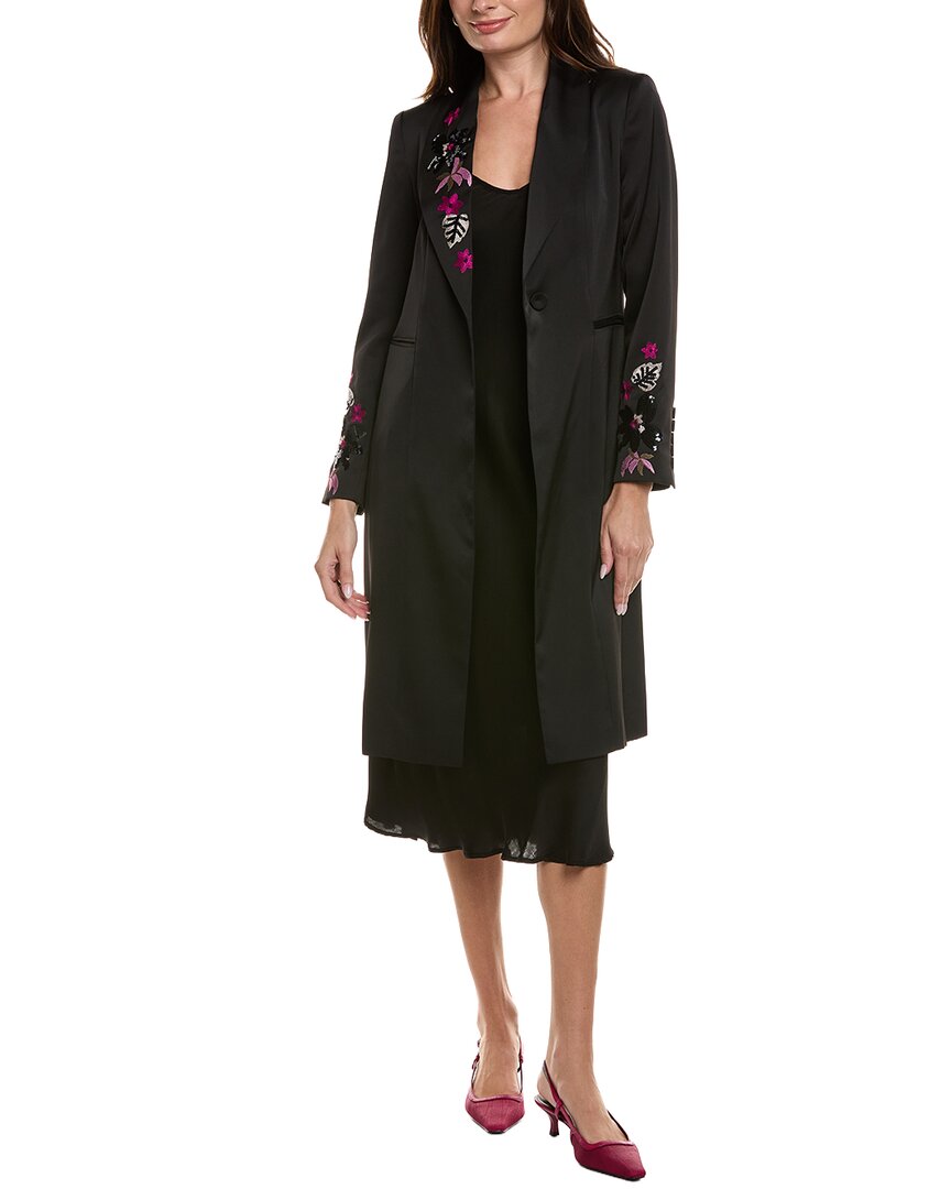 Elie Tahari The Bailey Embroidered Coat In Black