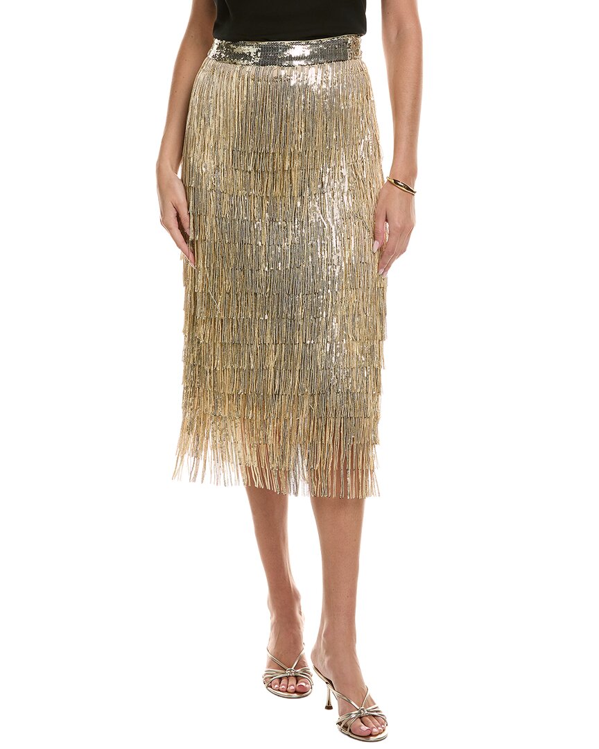 Elie Tahari The Zoey Sequin Tassel Midi Skirt In Gold