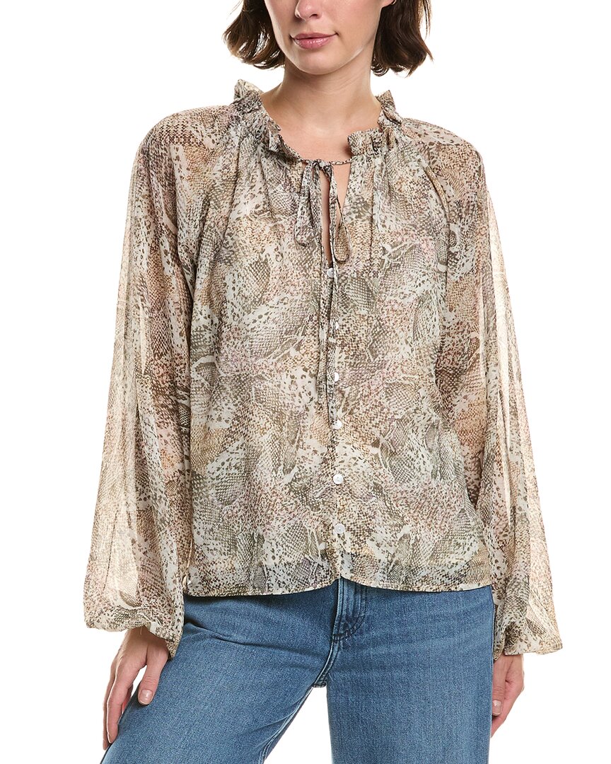 Elan Balloon Sleeve Blouse In Brown