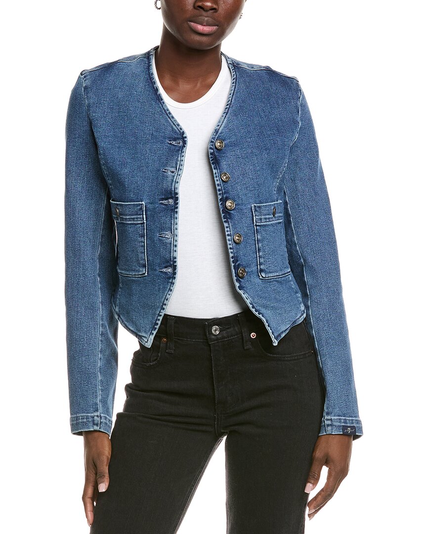7 For All Mankind Collarless Jacket In Blue