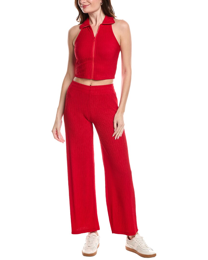 Marion 2pc Crinkle Textured Loungewear Set In Red