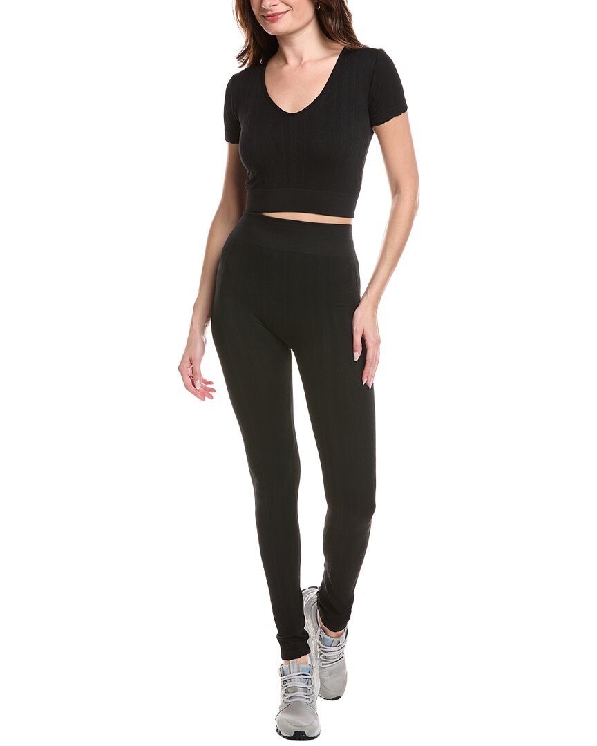 Marion 2pc Diamond Texture Top & Legging Set In Black
