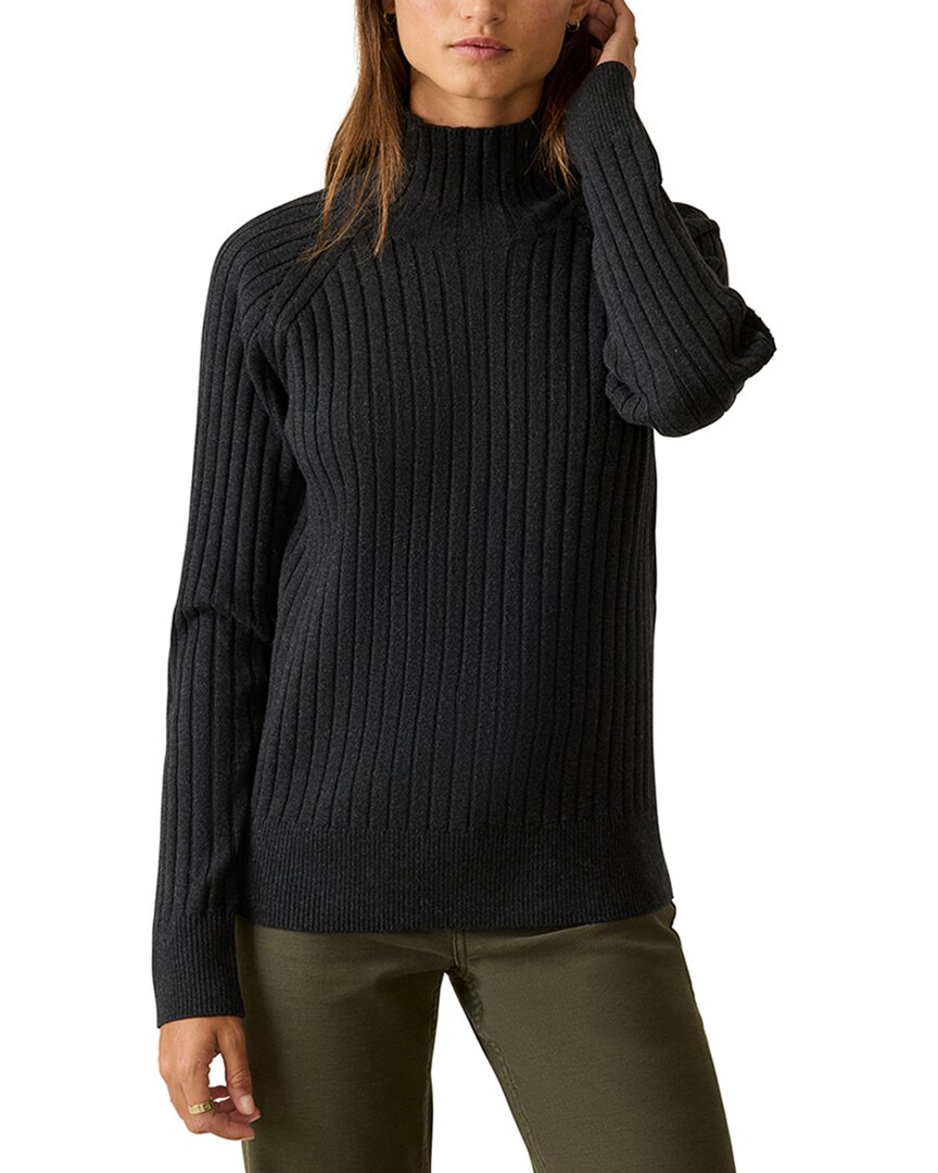 Faherty Jackson Mock Neck Cotton Blend Rib Sweater In Black