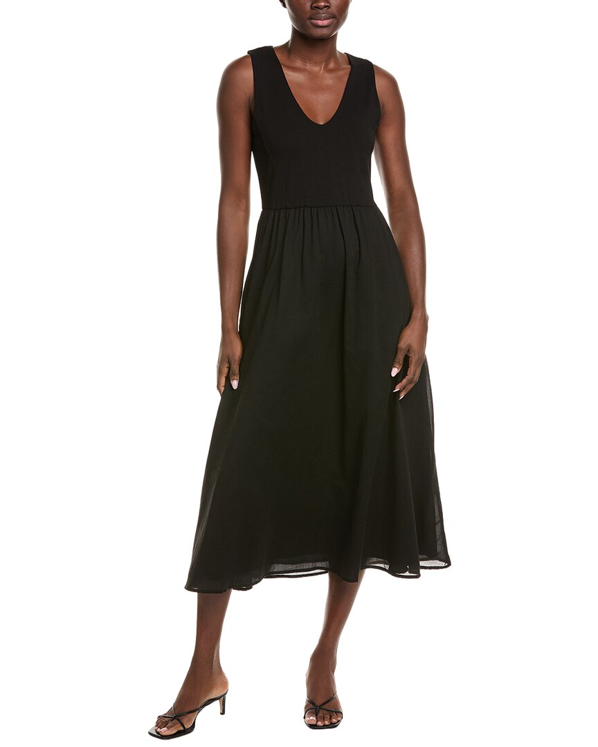 Atm Anthony Thomas Melillo Mixed Media Midi Dress In Black