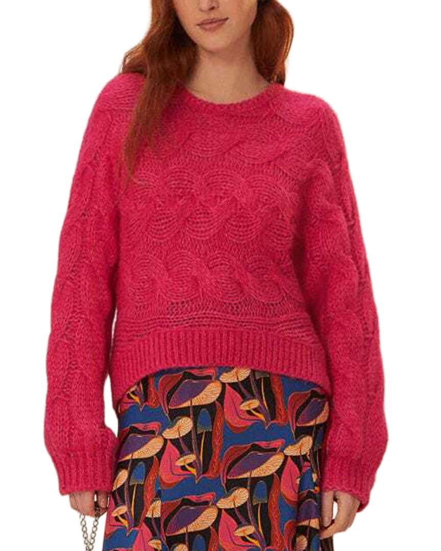 Farm Rio Mohair & Wool-blend Cable-knit Sweater In Pink