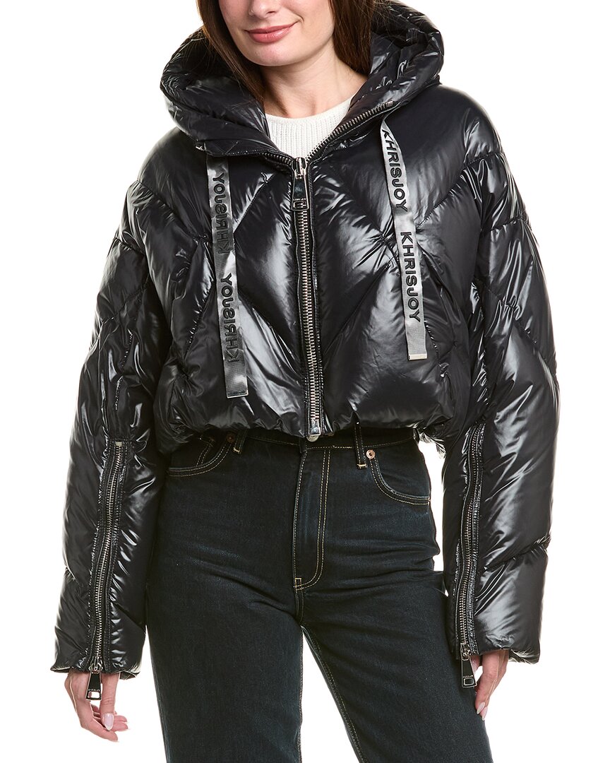 Khrisjoy Khris Cropped Shiny Puffer Jacket In Black