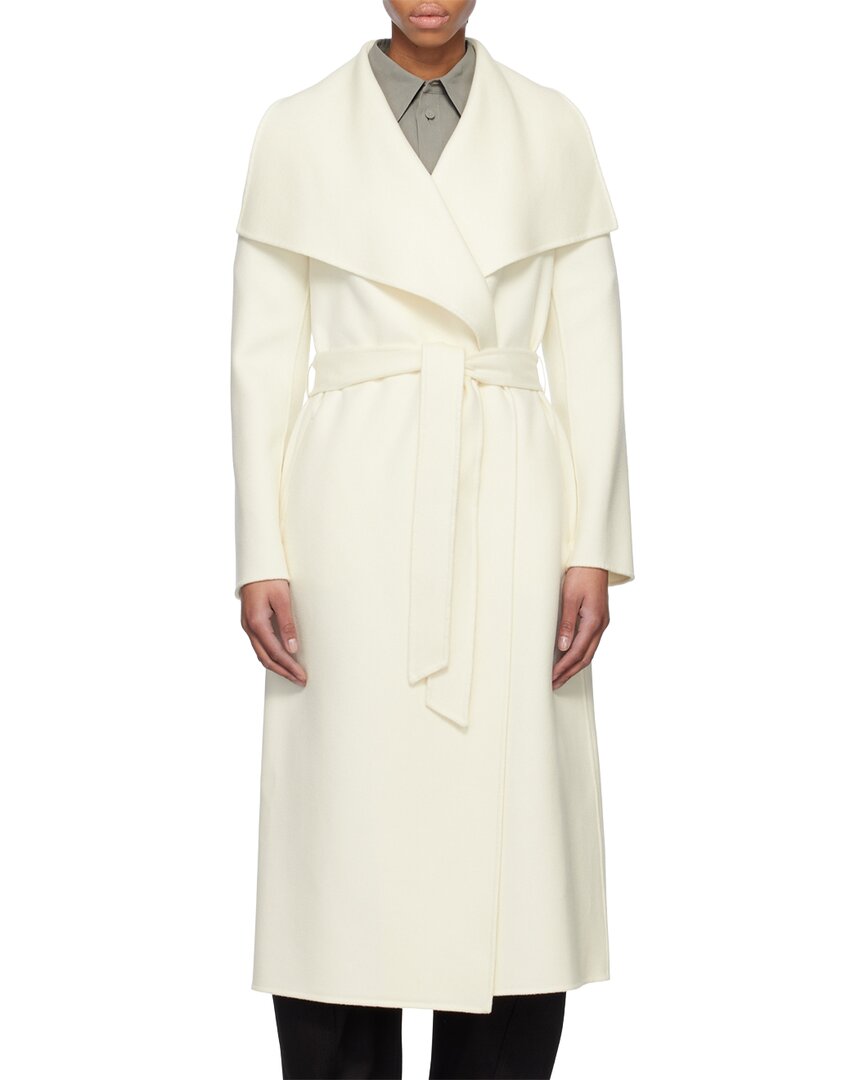 Mackage Wool & Leather Wrap Coat In White