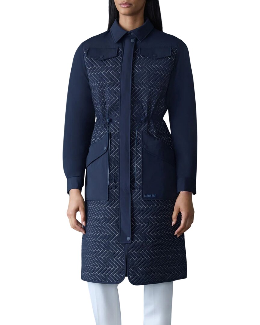 Mackage Chevron Quilted Long Down Coat In Blue