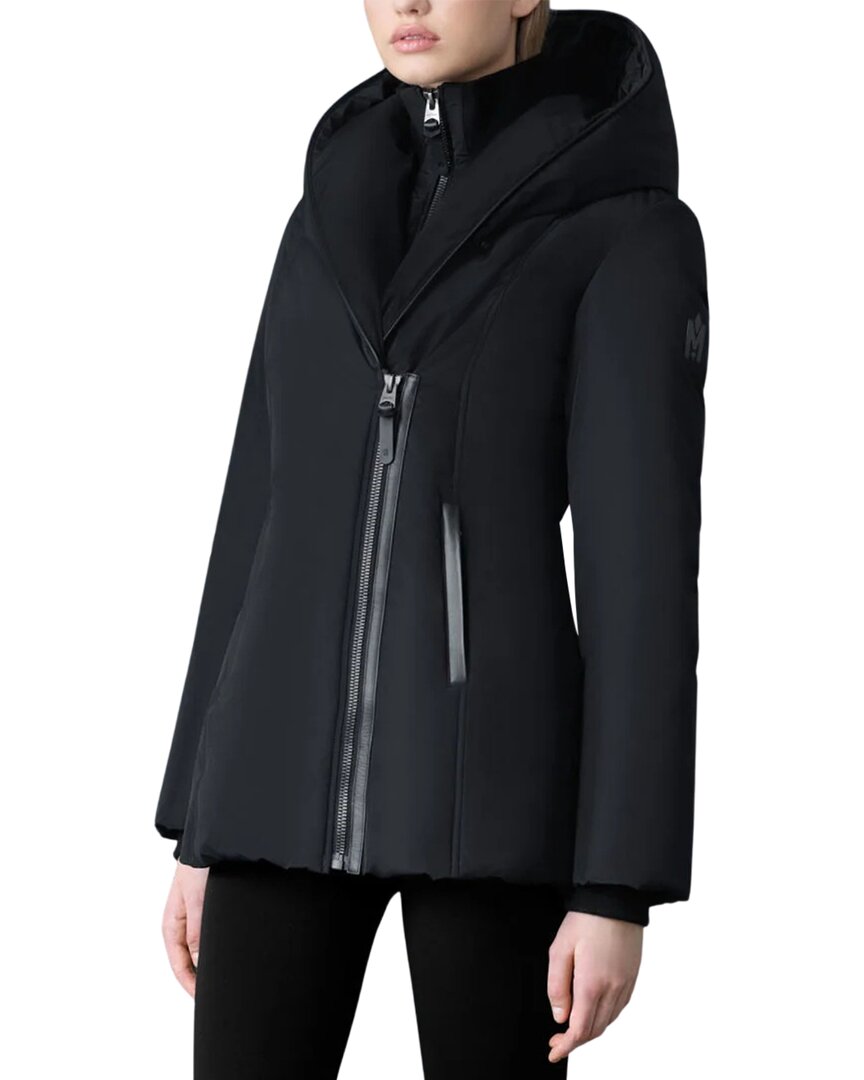 Mackage Leather-trim Down Coat In Black