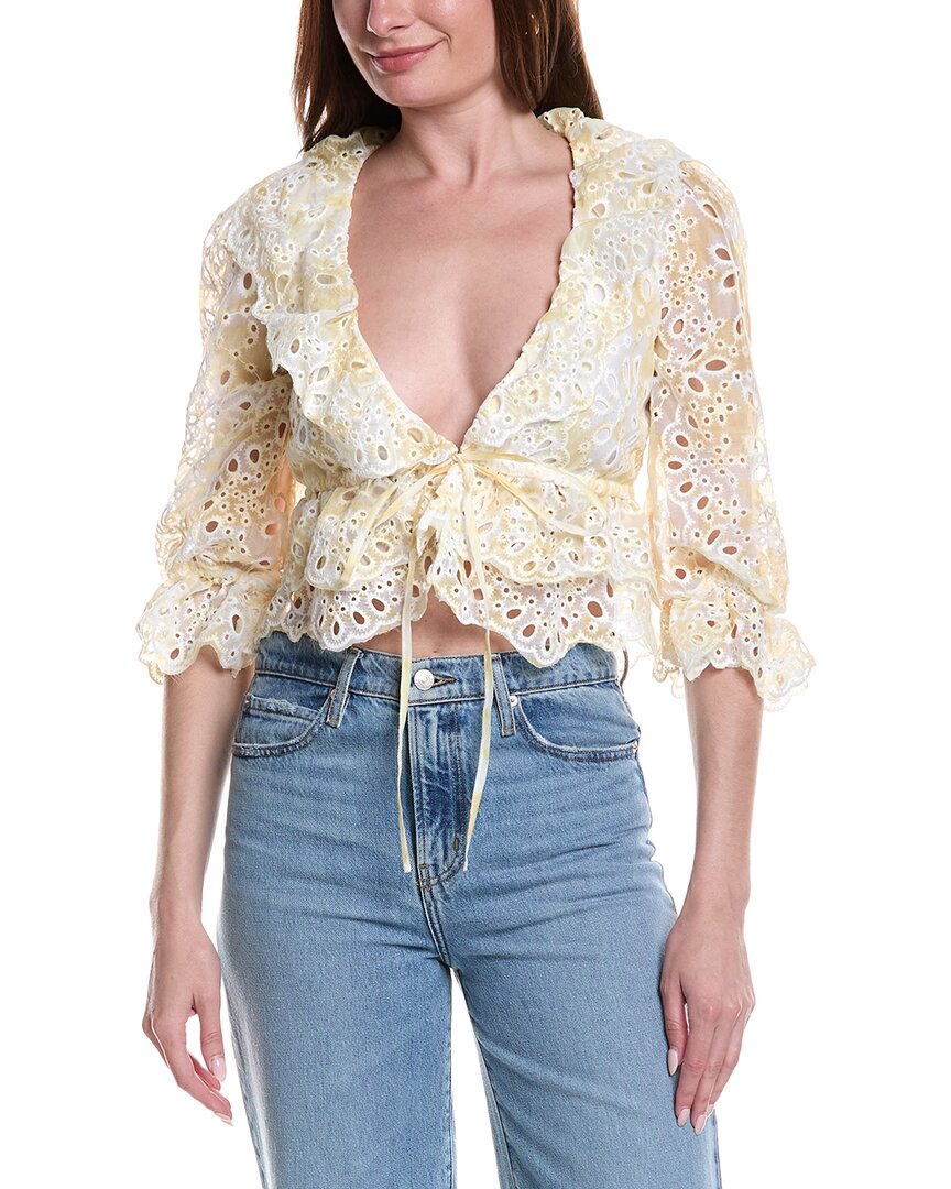 Bardot Naomi Drawcord Broderie Blouse In Neutral