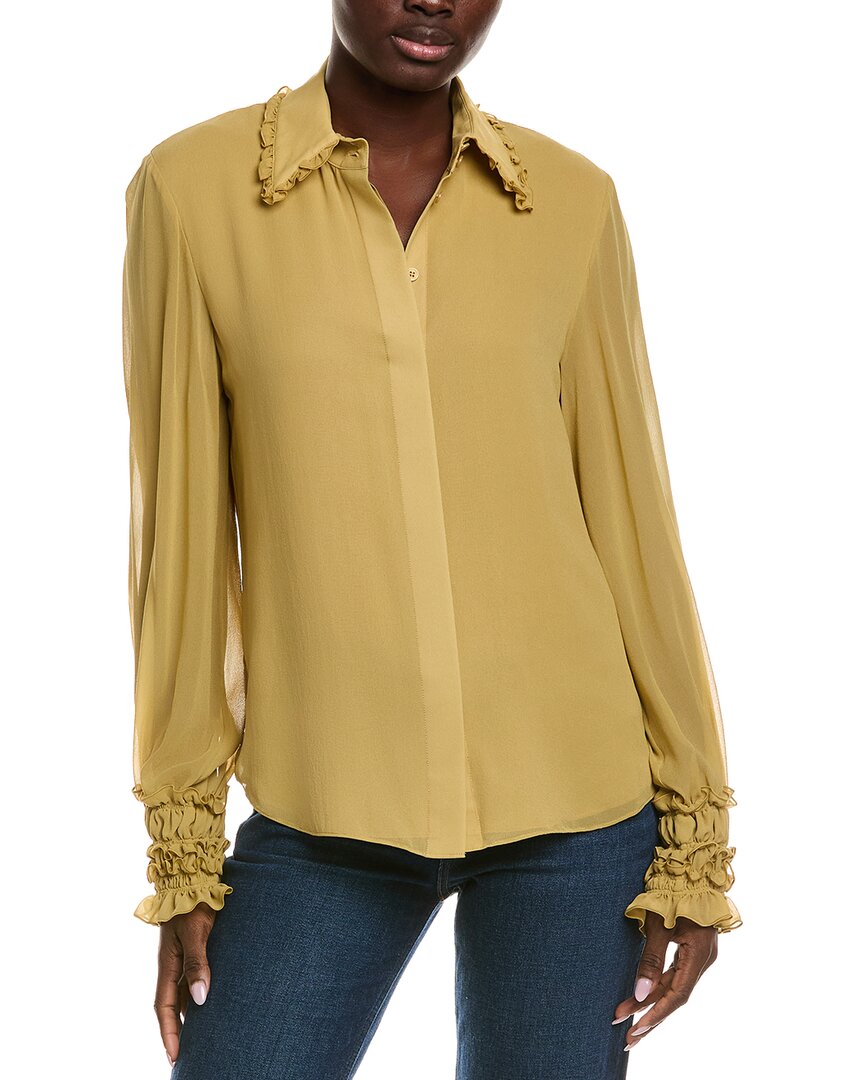 Lafayette 148 New York Pleated Silk Blouse In Brown