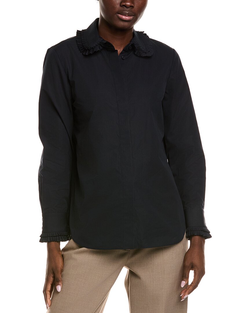 Lafayette 148 New York Pleated Collar Shirt In Black