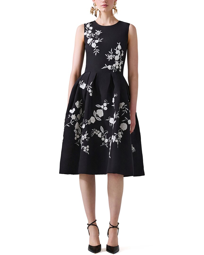 Carolina Herrera Embroidered Silk Midi Dress In Black