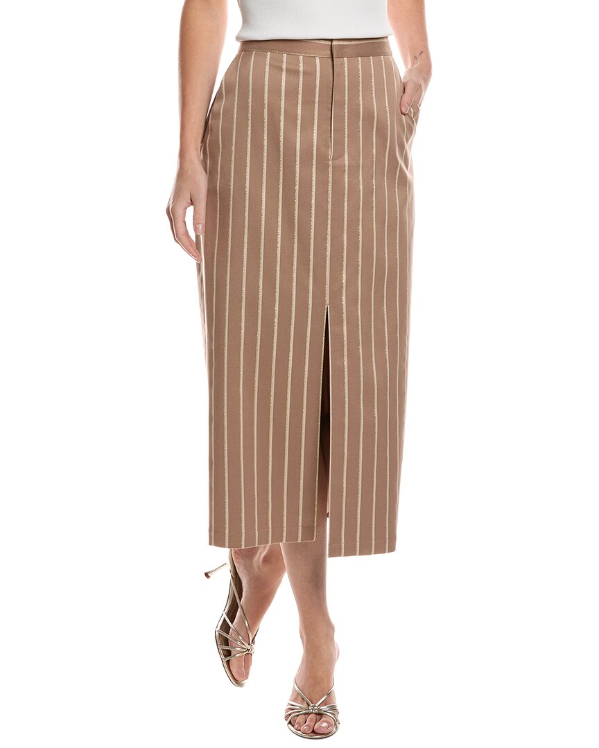 L'agence Madonna Silk Midi Skirt In Brown