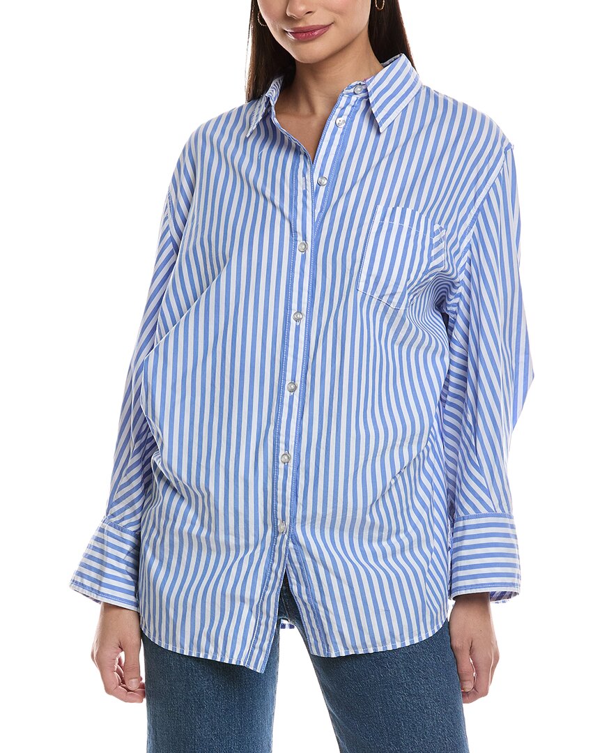 Free People Sabine Tailored Stripe Shirt In Blue