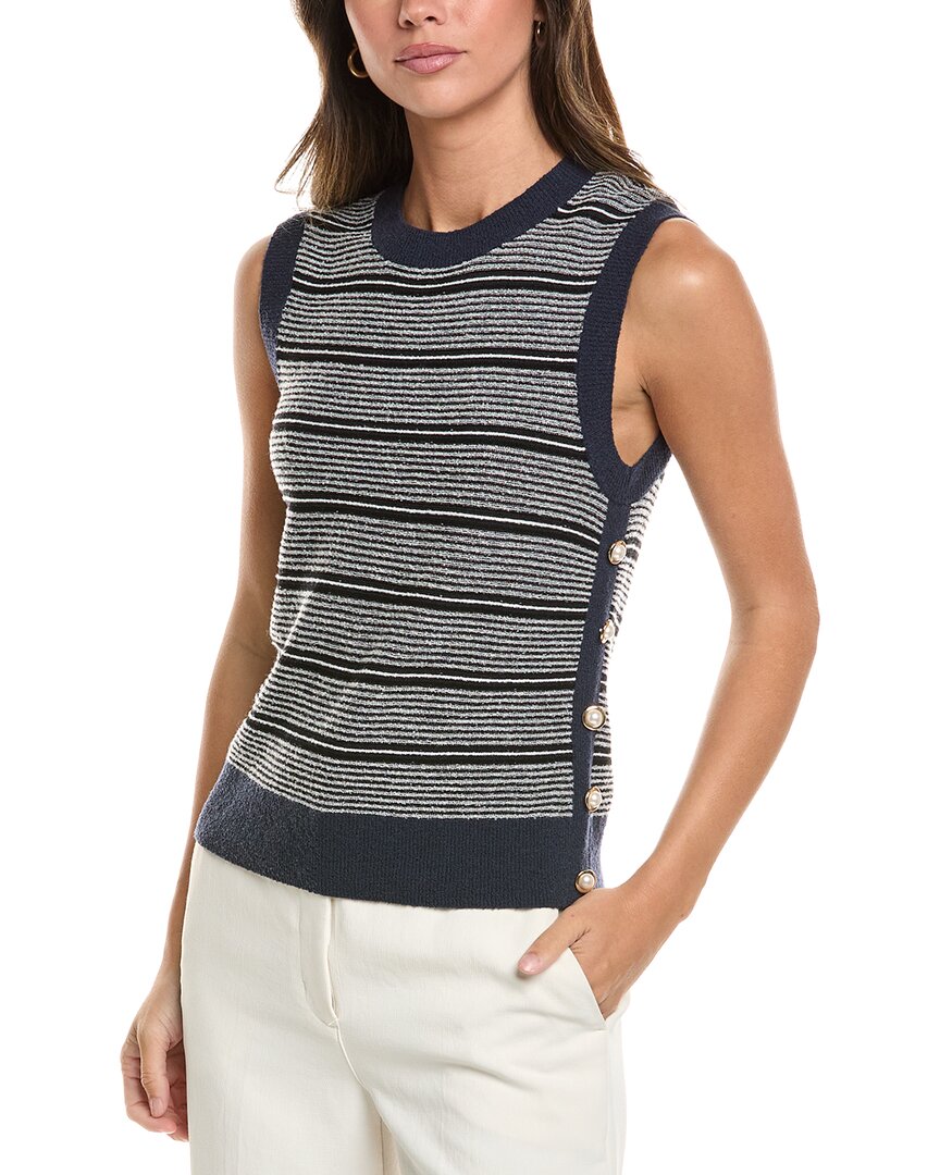 St John St. John Crew Side Placket Wool-blend Tank In Blue