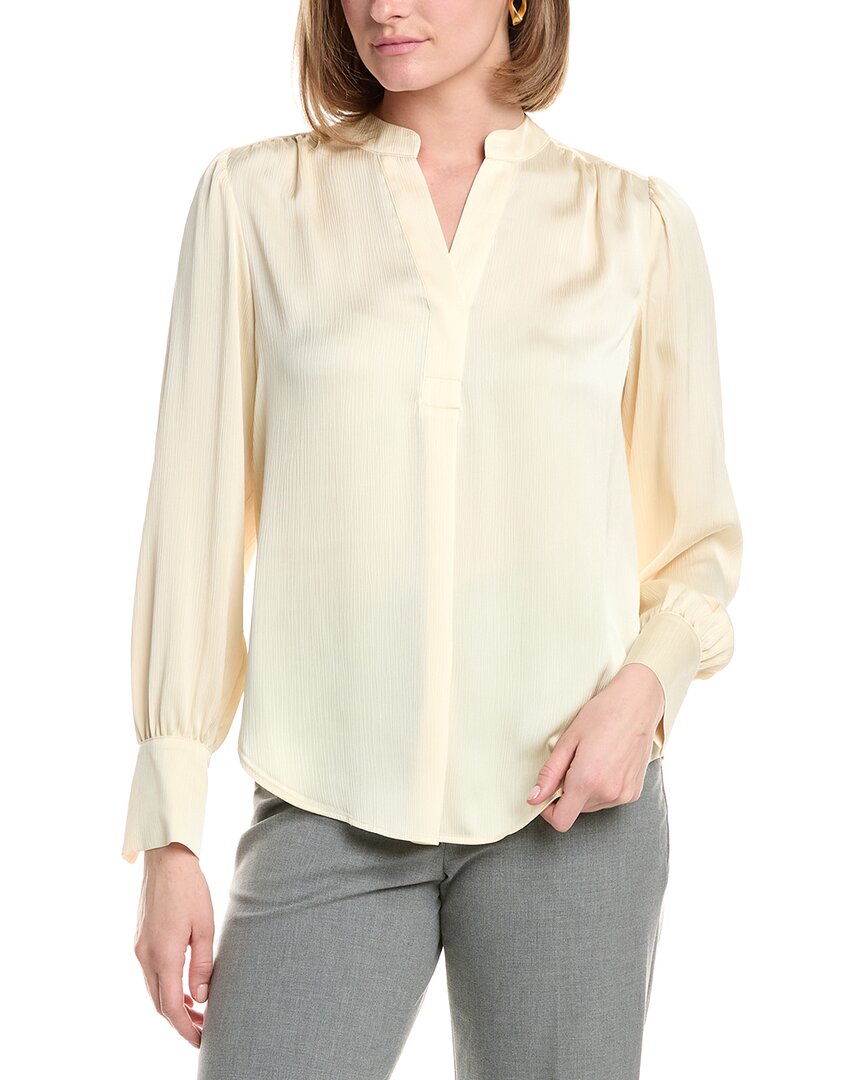 Anne Klein V-neck Satin Pleat Front Blouse In Metallic