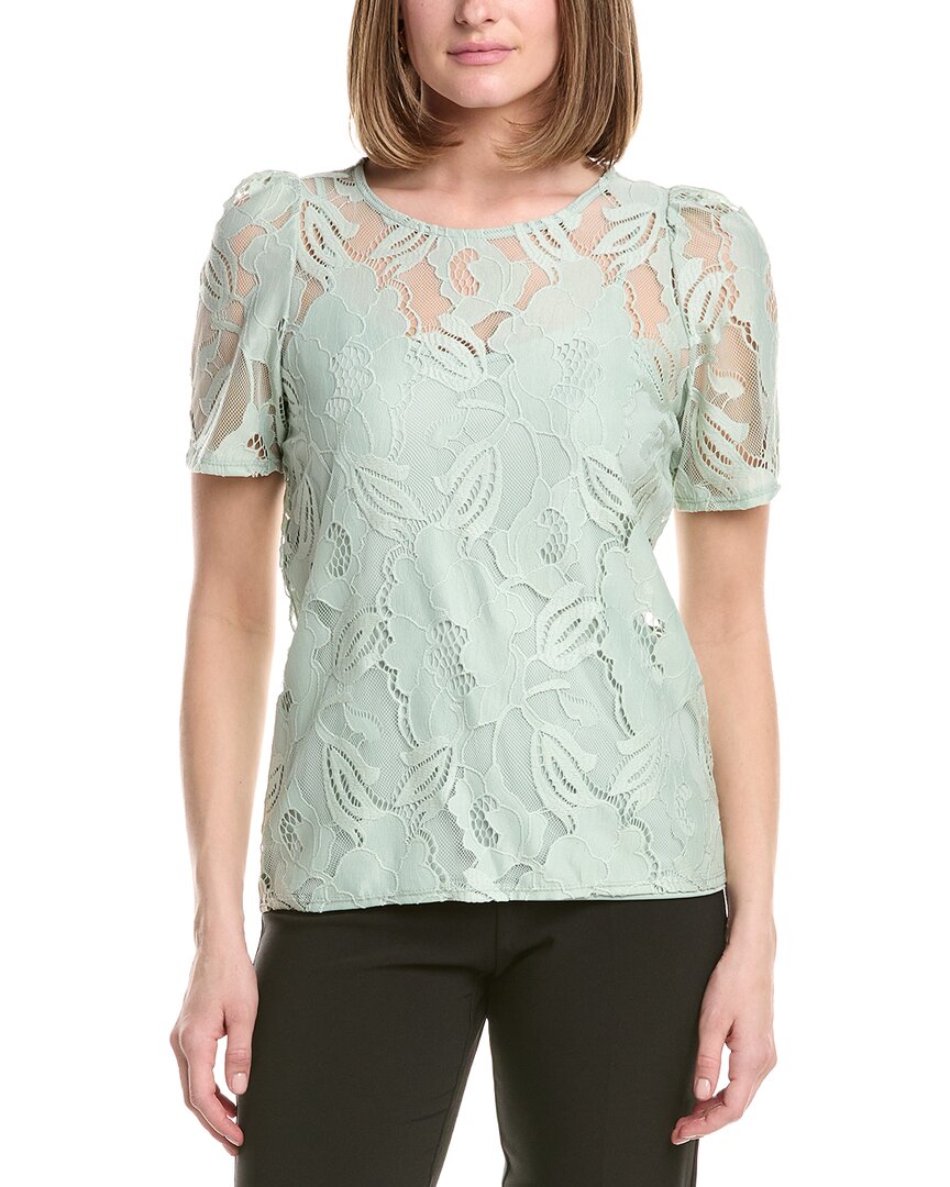 Anne Klein Jewel Neck Lace T-shirt In Gray