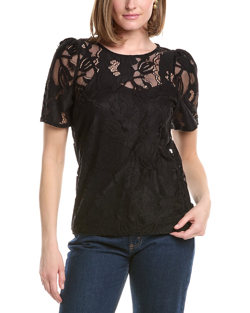 Anne Klein Jewel Neck Lace T-shirt In Black