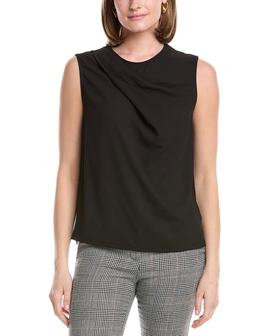 Anne Klein Mixed Media Extended Shoulder Top In Black