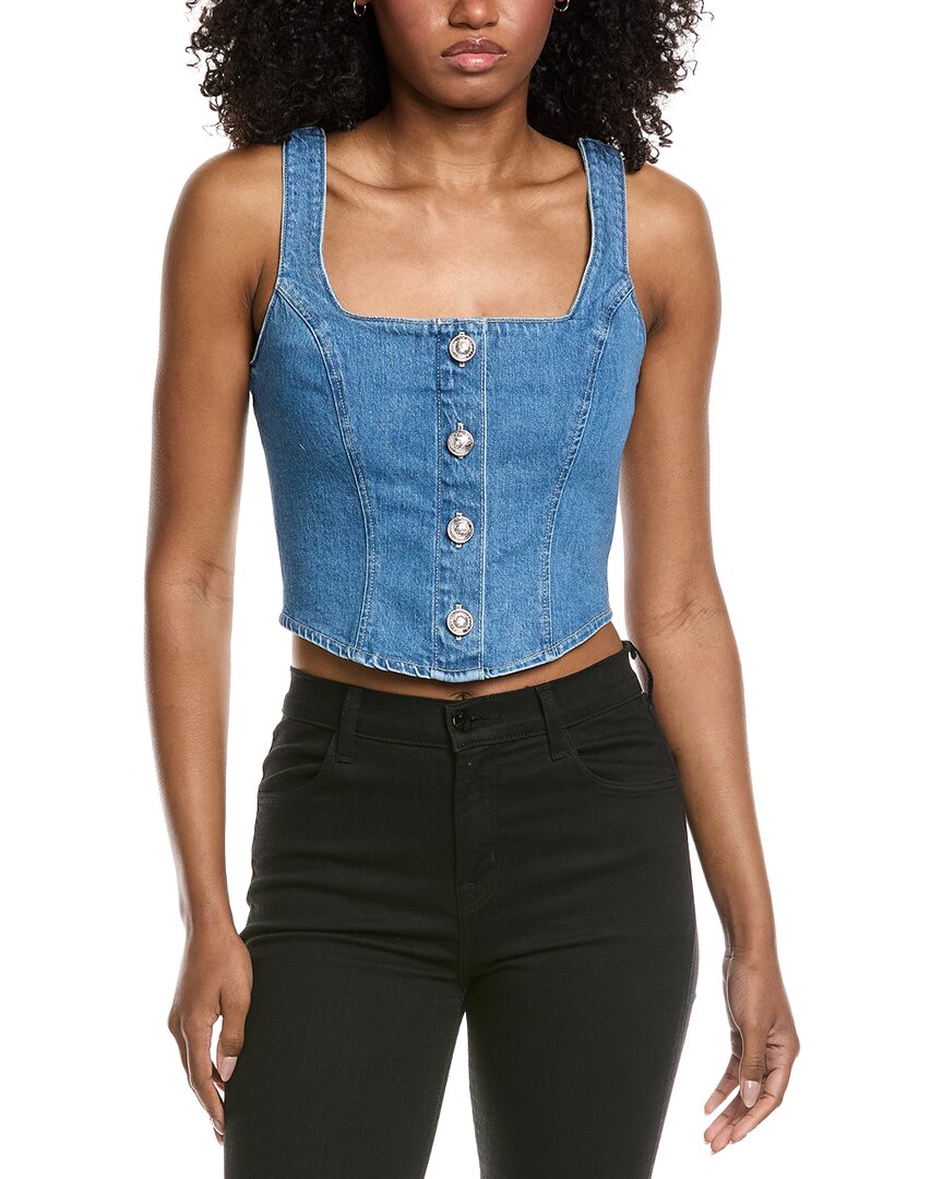 L'agence Saga Button-front Denim Top In Blue
