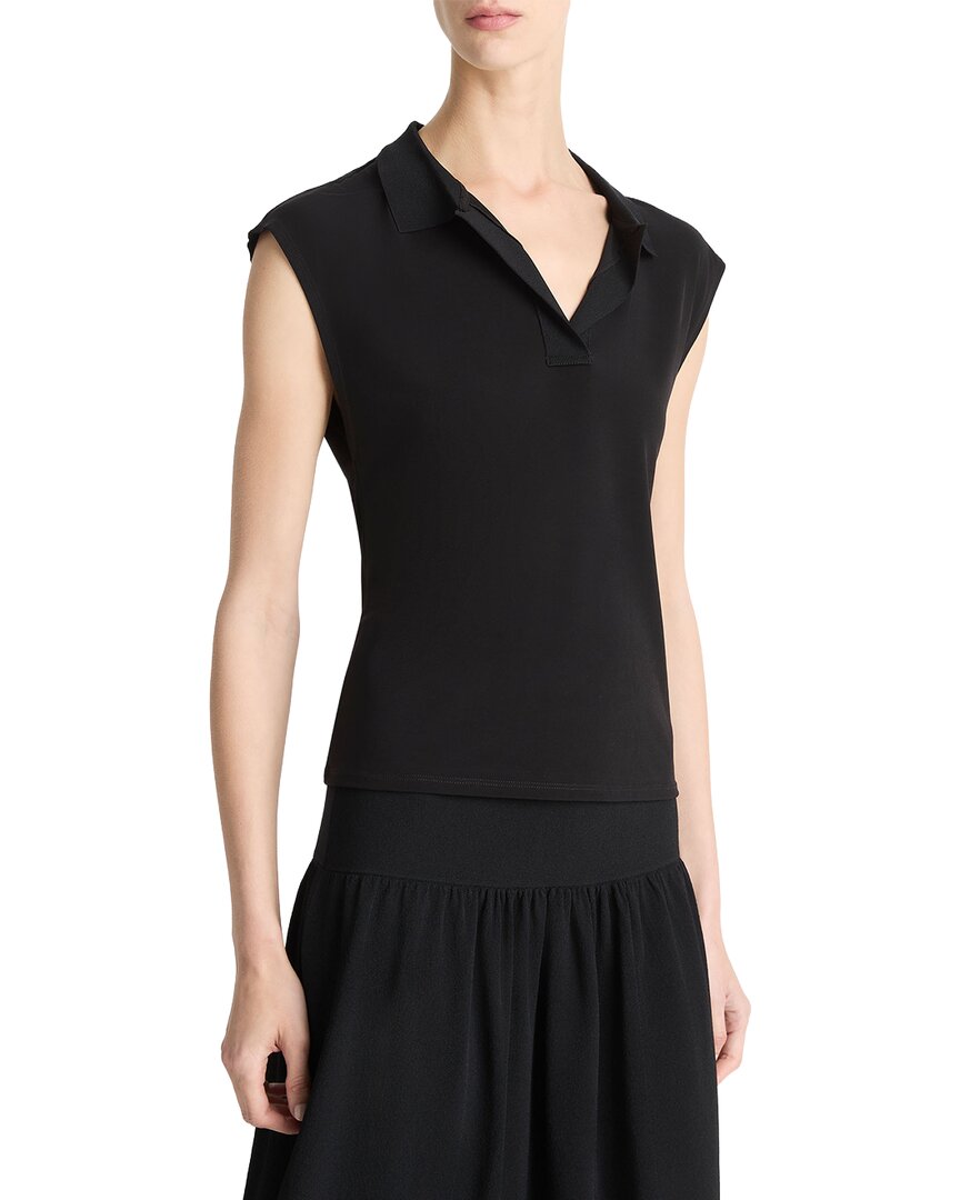 Vince Cap Sleeve Polo Shirt In Black