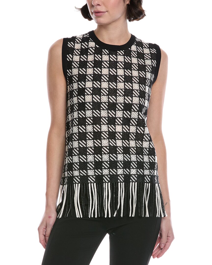 Oscar De La Renta Checkered Guipure Fringe Silk-blend Tank In Black