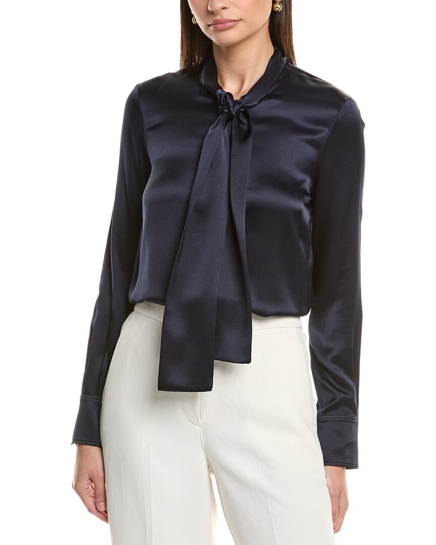 Oscar De La Renta Tie Bow Silk Blouse In Blue