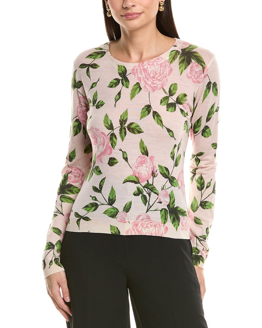 Oscar De La Renta English Rose Wool Sweater In Pink