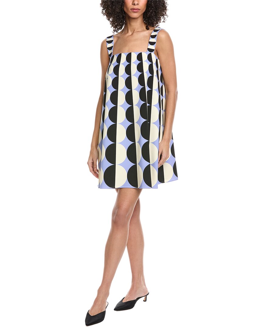 Oscar De La Renta Circle Geo Trapeze Wool-blend Shift Dress In Blue