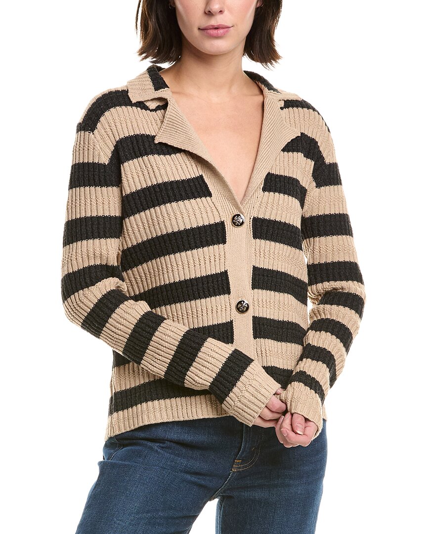 Fate Stripe Knit Cardigan In Brown