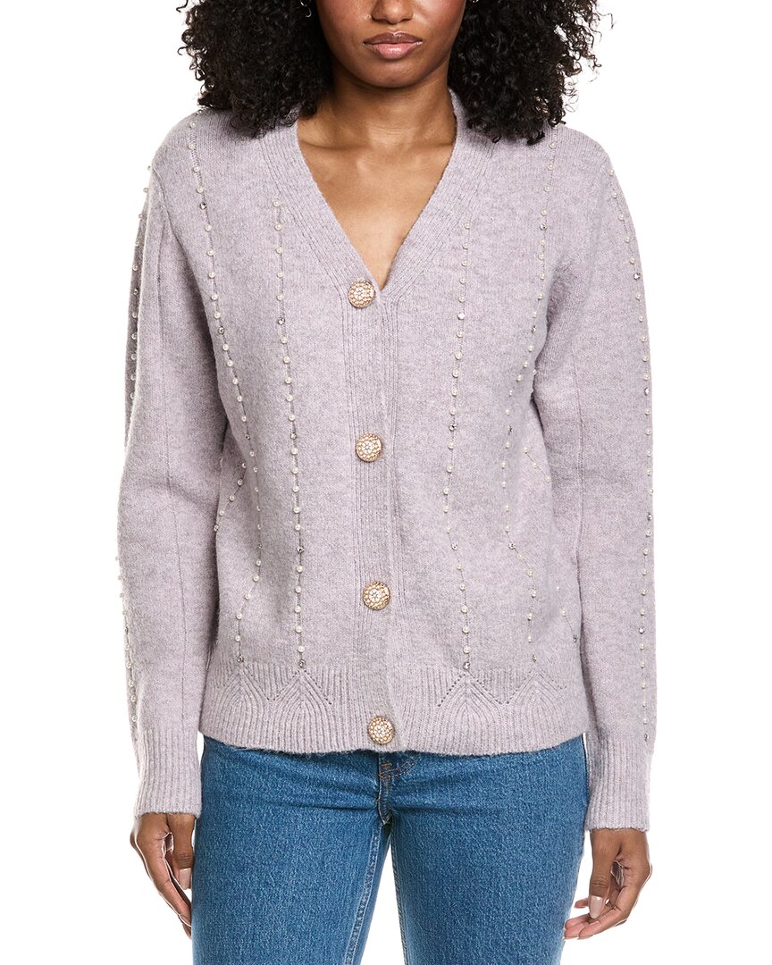 Fate Pearl Trimmed Cardigan In Purple