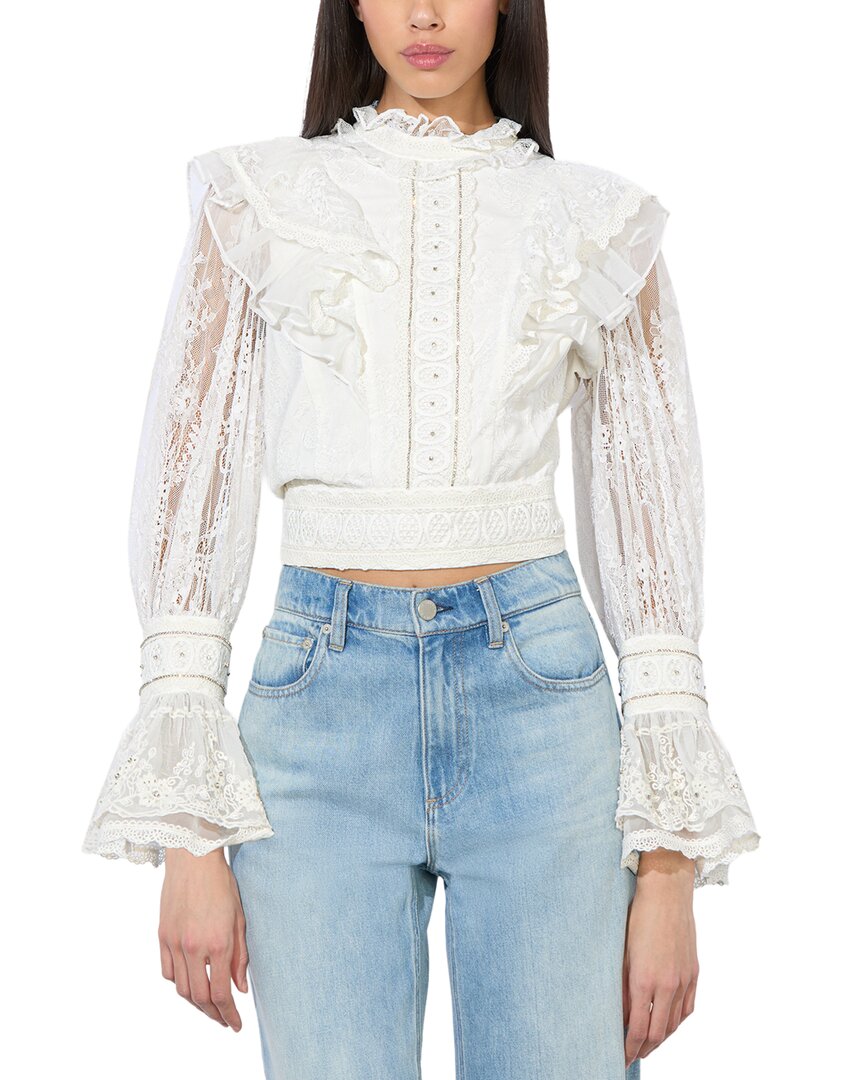Alice And Olivia Alice + Olivia Delpha Silk-trim Top In White