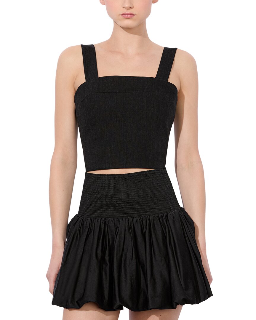 Alice And Olivia Alice + Olivia Natalia Linen-blend Top In Black