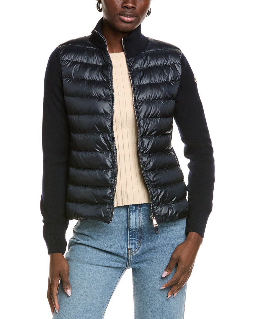 Moncler Wool-blend Cardigan In Blue