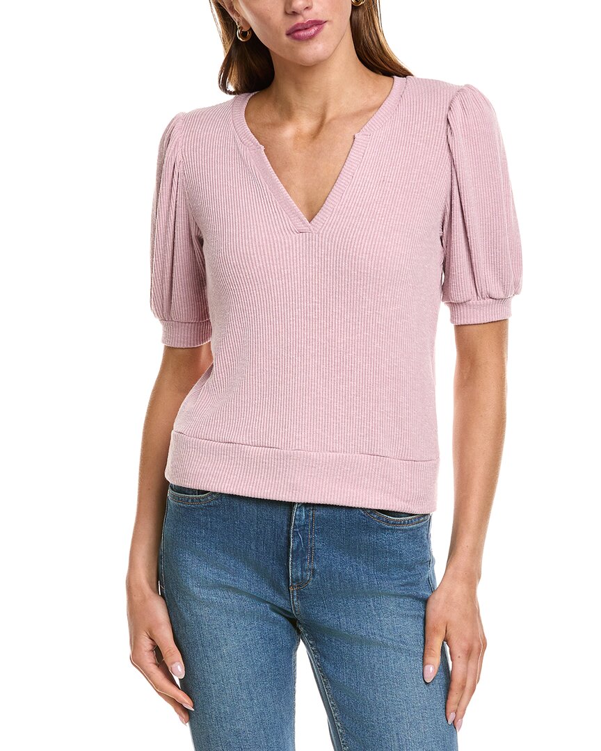 Michael Stars Quinn Puff Sleeve Ribbed Top In Sachet
