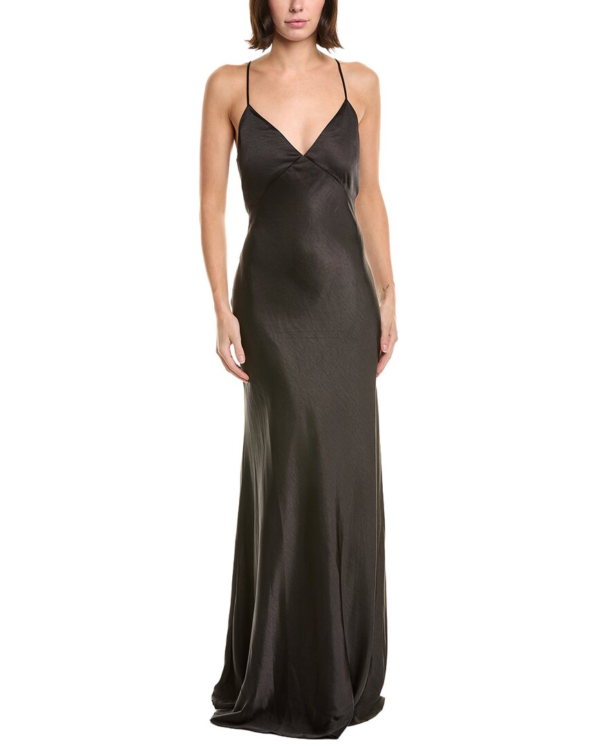 Milly Addie Hammered Satin Maxi Dress In Black | ModeSens