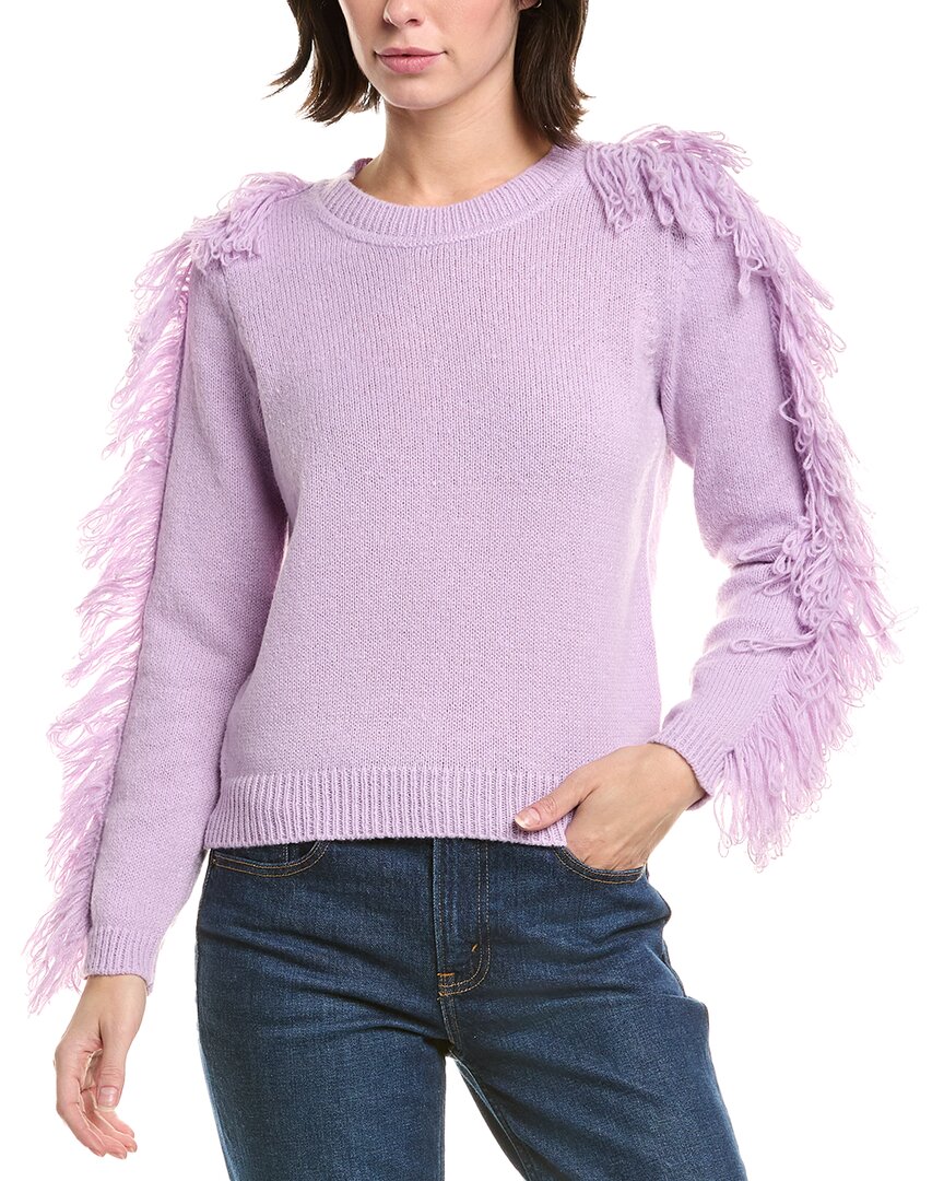 Milly Fringe Sleeve Pullover In Purple