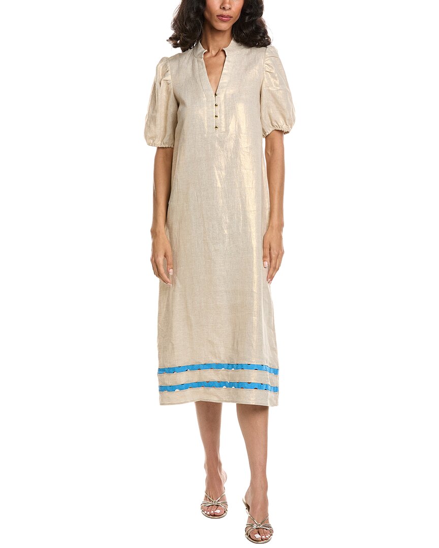 Sail To Sable Puff Sleeve Linen Midi Tunic In Gold