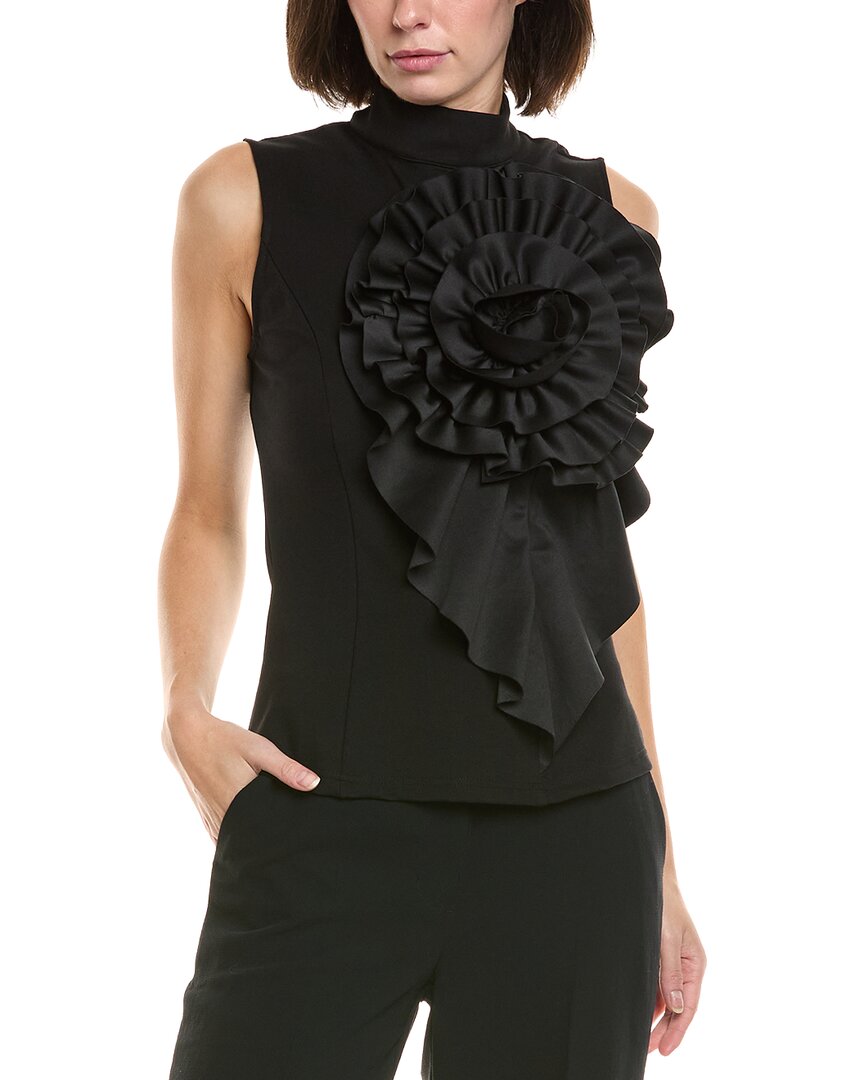 Gracia Ruffle Flower Detail Tank In Black