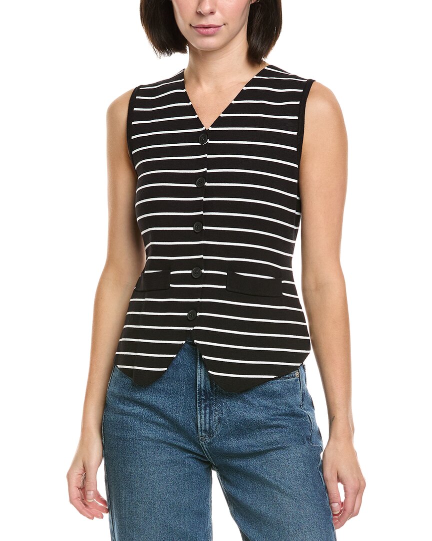 Gracia Vertical Striped V-neck Vest In Black