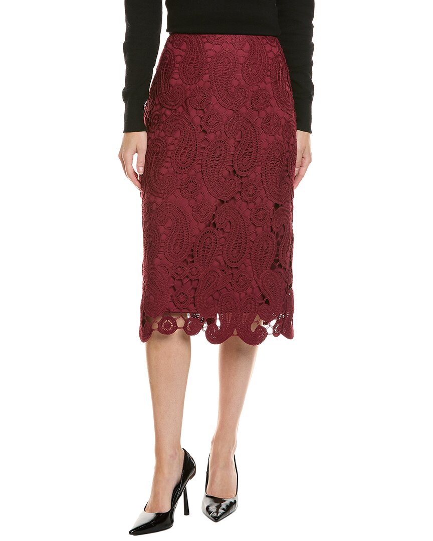 Gracia Paisley Lace Midi Pencil Skirt In Red