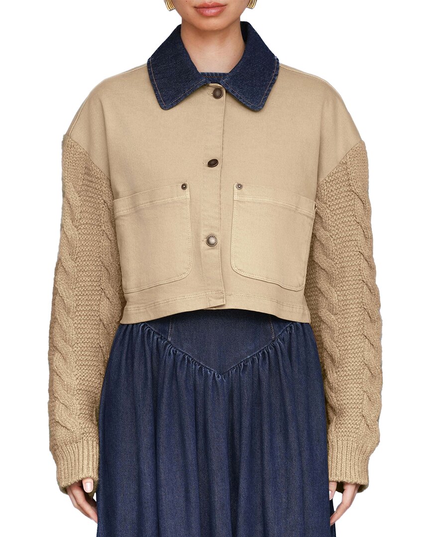 Avec Les Filles Sweater Sleeve Chore Jacket In Brown