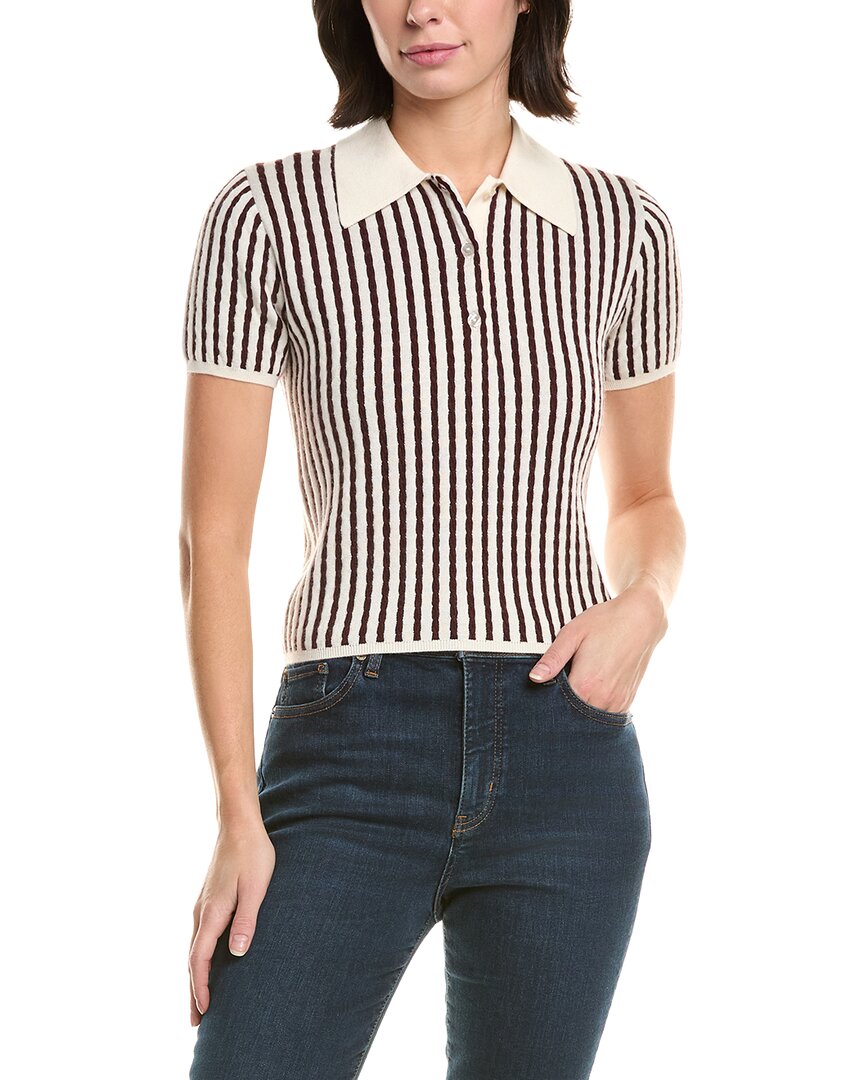 Frame Striped Cable-knit Cashmere And Silk-blend Polo Shirt In Animal Print