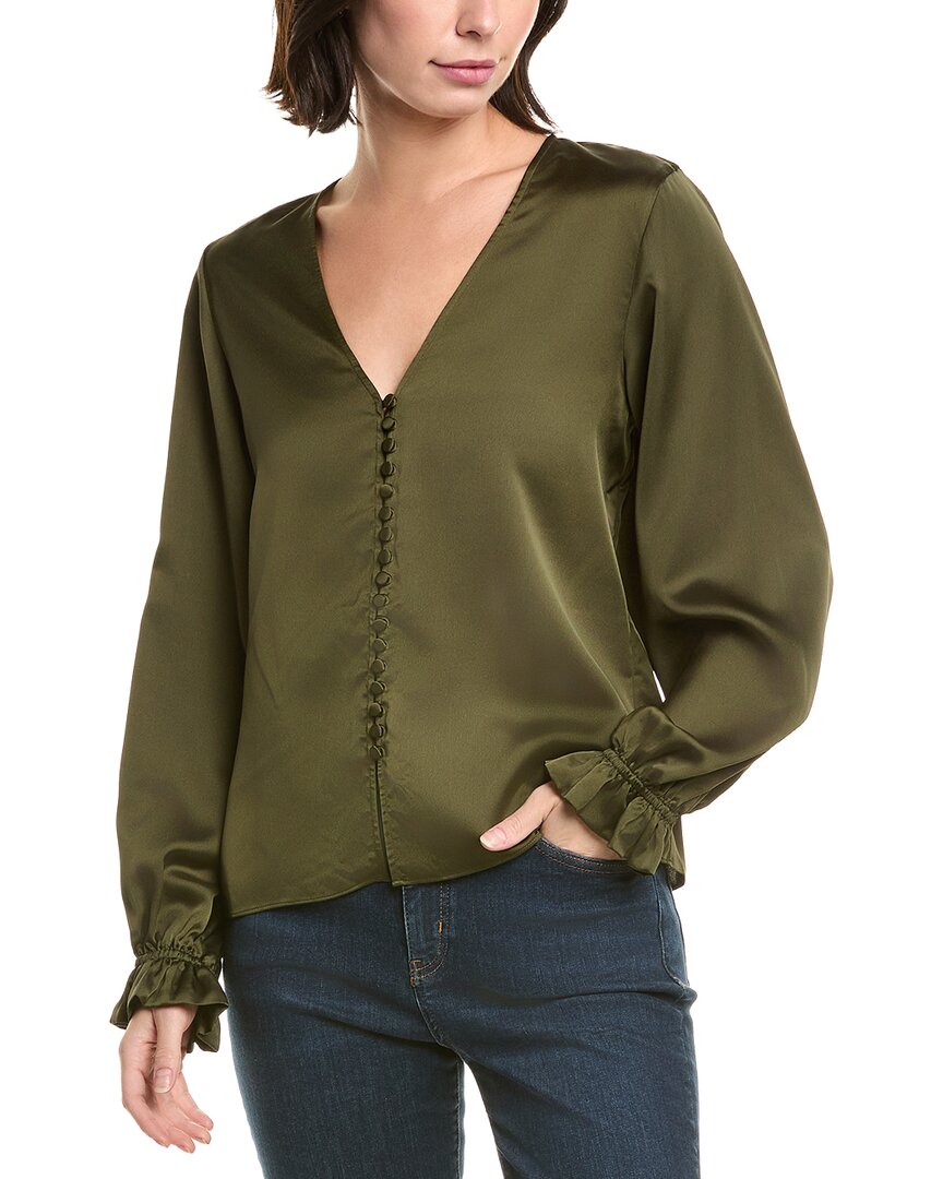 Frame The Slim V-neck Blouse In Green