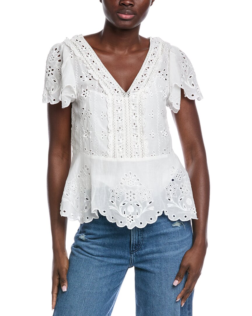 Johnny Was Elizabeth Peplum Blouse In White