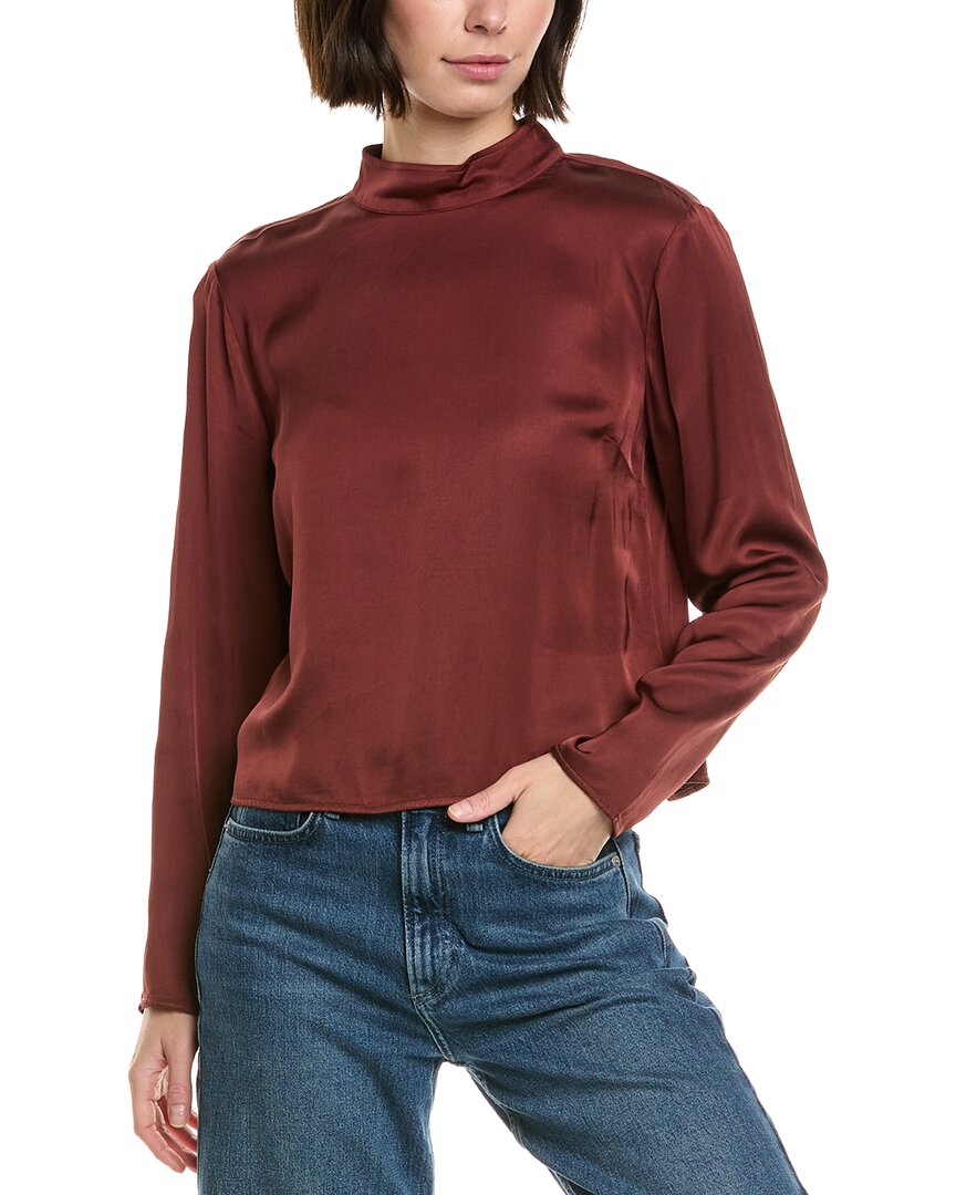 Bella Dahl Mock Neck Button Back Top In Burgundy